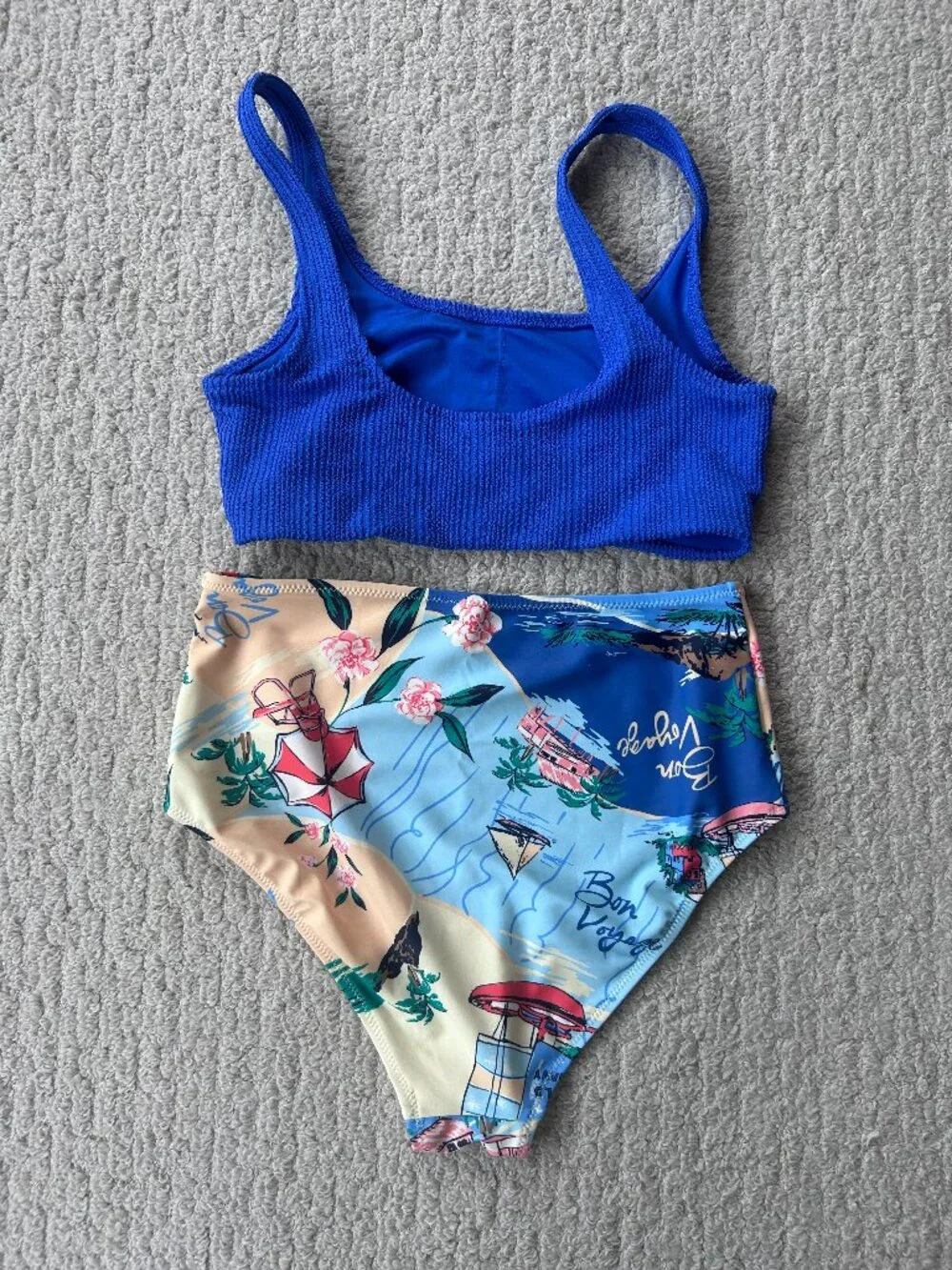 Old Navy Blue Textured & High Waist Beach Scene Two-Piece Bikini - Picture 2 of 4